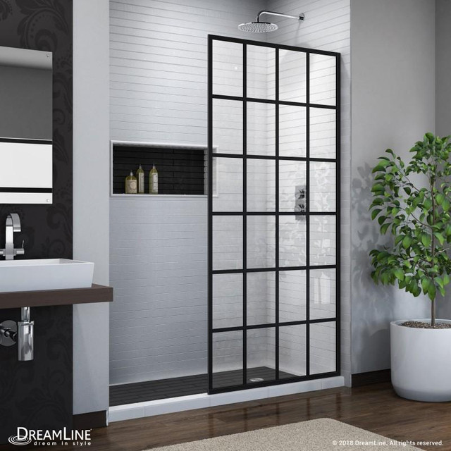 Unidoor Toulon Single Panel Frameless Shower Screen in Satin Black 34 in. W x 72 in. H ( Clear Glass ) 3/8 In./10mm  DLB in Plumbing, Sinks, Toilets & Showers in Edmonton Area - Image 4