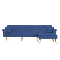 GZMWON Velvet Upholste Reversible Sectional Sofa Bed, Living Room Couch