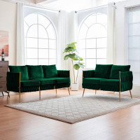 Everly Quinn "green Velvet Sofa Set: Comfy 2-piece Couch Set With Upholstered Loveseat And 3-seater Sofa, Handmade Woven