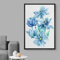 IDEA4WALL IDEA4WALL Framed Canvas Print Wall Art Blossoming Blue Watercolor Peonies Floral Plants Illustrations Modern A