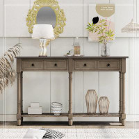 August Grove Console Table Sofa Table Easy Assembly With Two Storage Drawers And Bottom Shelf For Living Room