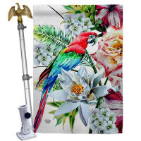 Ornament Collection Tropical Parrot House Flag Set Birds Garden Friends 28 X40 Inches Double-Sided Decorative Decoration