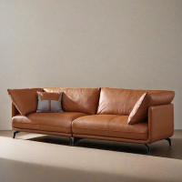 ABPEXI 85.79" Orange Genuine Leather Modular Sofa cushion couch