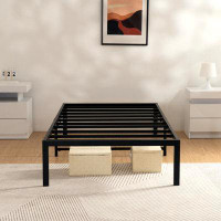 The Twillery Co. Precita Black Metal Bed Frame Heavy Duty Platform Bed with Steel Slats No Box Spring Needed