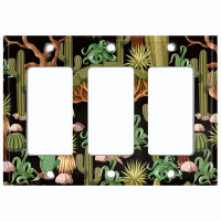 WorldAcc Metal Light Switch Plate Outlet Cover (Green Tree Desert Palm Plants Black  - Single Toggle)