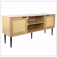 Bay Isle Home™ Wooden TV Stand With 2  Rattan Decorated Doors  And 2 Open Shelves For Tvs Up To 65 Inches