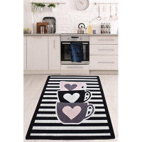 East Urban Home Doretha Cups Heart Machine Made Power Loom Polyester/Velvet Area Rug in Black/White/Pink