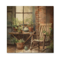 Red Barrel Studio Arm Chair Surrounded By Plants II - Cottage Landscape Print on Natural Pine Wood