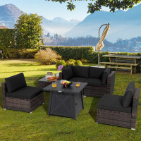 Latitude Run® Latitude Run® 6-piece Patio Furniture Set With 30" Propane Fire Pit Table Outdoor Pe Wicker Conversation S