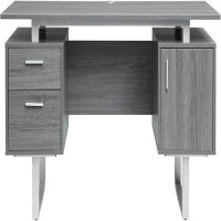 Latitude Run® Sleek Grey Office Desk - Compact And Organized Workspace Solution