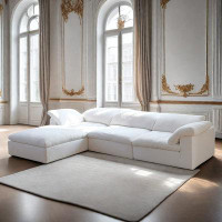 PULOSK 135.76" White Linen Modular Sofa cushion couch