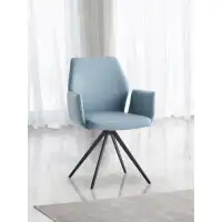 Wenty Segismunda Side Chair W/Swivel, Light Blue Leather & Black Finish