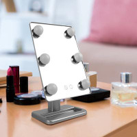 Ebern Designs Markiese Rotate 360 Degrees Tabletop Makeup Mirror with 6 LED and Smart Touch Control 2 Colour Lights