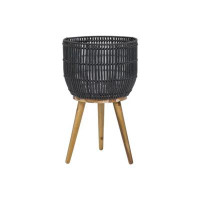 George Oliver Black Round Resin Planter & Stand Set With Wood Legs