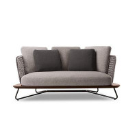 Corrigan Studio Outdoor Rattan Double Sofa with Cushions