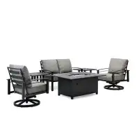 Winston Stanford Cushion 6-Pc Set with 2 Swivel Chairs, Loveseat, 2 Side Tables, Rectangle Fire Table