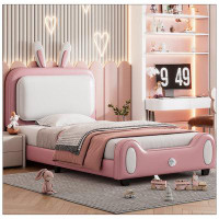 Zoomie Kids Upholstered Rabbit-Shape Princess Bed , Platform Bed With Headboard And Footboard