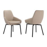George Oliver Jimm Swivel Modern Dining Chairs in Faux Leather Upholstery with Black Metal Legs