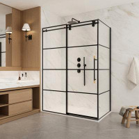 Vinnova Losar 48" W x 78" H Rectangle Single Sliding Frameless Shower Enclosure in Matte Black