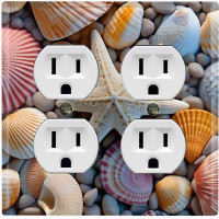 WorldAcc Metal Light Switch Plate Outlet Cover (Colorful Sea Shell Star Fish - Double Duplex)