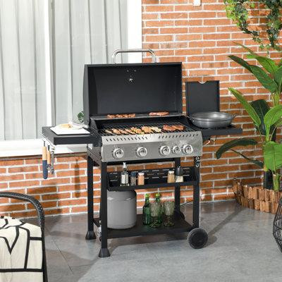 Outsunny Propane Gas Grill, 40,000 BTU Outdoor BBQ Grill Cart, Black in BBQs & Outdoor Cooking