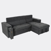 Farm on table Pull-Out Sectional Sofa Bed with Adjustable Headrest, Wireless Charging