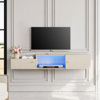 Wrought Studio Floating 59'' TV Stand With Charging Station, Blue Light Wall Mounted Entertainment Centre With Storage,