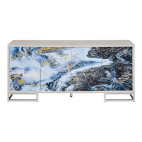 Rosdorf Park Huzayfah Console Cabinet in Blue Marble Paint, White-washed Oak and Chrome