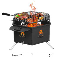 Red Barrel Studio Brixley 30.5'' W Foldable Steel Outdoor Fire Pit with Grill and Poker, Easy to Carry