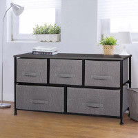 Rebrilliant Chest 5-Fabric Drawer Sturdy Closets Bedroom Storage Cabinet Brown Dressers