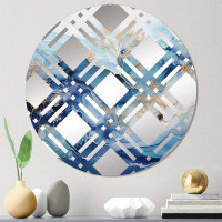 Design Art White And Blue Alcohol Ink Dream - Plaid Decorative Mirror|Round