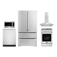 Cosmo 5 Piece Kitchen Package With 24" Freestanding Gas Range 24" Wall Mount Range Hood 24"  Built-in Fully Integrated D