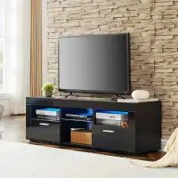 Wrought Studio TV Stand with LED Lights,High Glossy Front TV Cabinet