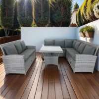 Red Barrel Studio 5 Piece Patio Wicker Outdoor Sectional Set 9 Seater Conversation Set With 3 Storage Under Seat, Patio