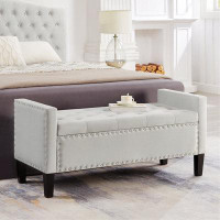Home Enter Hub Upholstered Tufted Button Bench with Storage and Nails Trim