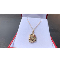 #486 - 14k Yellow Gold, Custom Ruby & Diamond Pendant & Rolo Chain