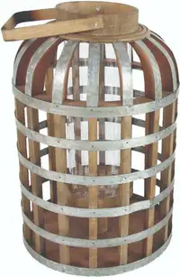 CAGE-STYLE CANDLE LANTERN MADE OUT OF WOOD, IRON, AND GLASS -- Only $39.95!