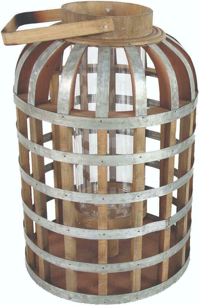 CAGE-STYLE CANDLE LANTERN MADE OUT OF WOOD, IRON, AND GLASS -- Only $39.95! in Other