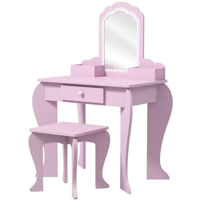 Kids Dressing Table Set 21.7" x 13.5" x 33.9" Pink in Toys & Games - Image 2