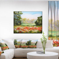 Made in Canada - Design Art Poppy Field with Sky Landscape - Wrapped Canvas Print