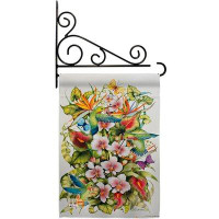 Breeze Decor Orchid Splendour With Birds - Impressions Decorative Metal Fansy Wall Bracket Garden Flag Set GS105054-BO-0