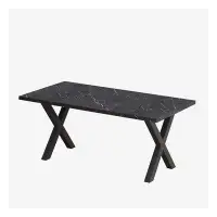 Ivy Bronx 70.87"Modern Square Dining Table With Printed Black Marble Table Top+Black X-Shape Table Leg