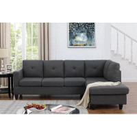 Latitude Run® Santiago Dark Grey Linen Sectional Sofa With Right Facing Chaise-35" H x 70" W x 96" D