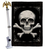 Breeze Decor Skull House Flag Set Pirate Coastal Yard Banner 28 X 40 Inches Double-Sided Decorative Home Decor