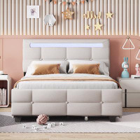 Wrought Studio Upholstered Platform Bed with LED Frame and 2 Drawers