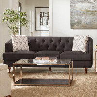 Hokku Designs Shelby Recessed Arms and Tufted Tight Back Sofa Grey and Brown