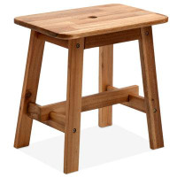 Winston Porter Rectangular Acacia Wood Stool, Small Bench Seat, Small End Table Stool; Bathroom Stool Wood; Plant Stool;