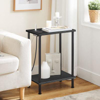 Ebern Designs Sturdy 2-Tier Side Table With Charging Station And Multipurpose Storage Shelves