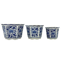 Bungalow Rose Set of 3 -  4.5"/6"/8" Ceramic Chinoiserie Planter Pot Set