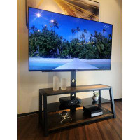 17 Stories Wooden Storage Tv Stand Black Tempered Glass Height Adjustable Universal Swivel Entertainment Centre